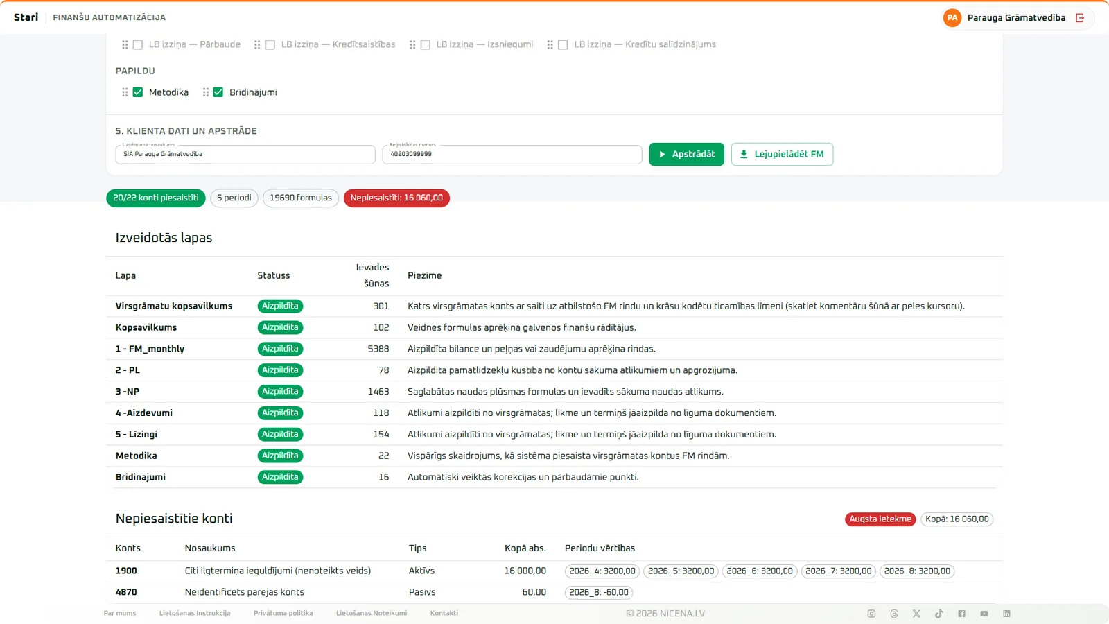 The finance model ready - 20 of 22 accounts mapped automatically, every sheet filled.