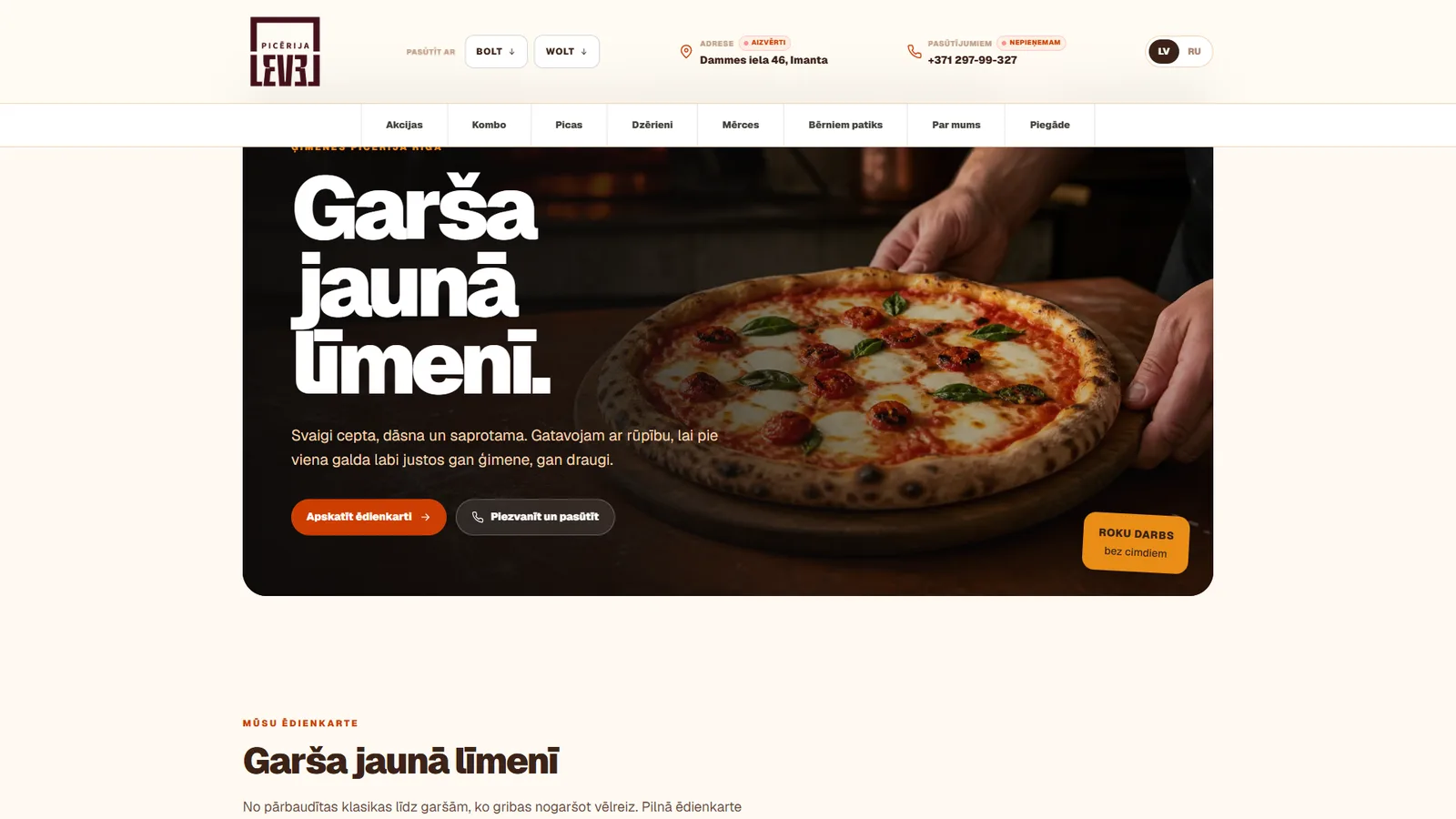 The home page - a bespoke design built around the brand photography.