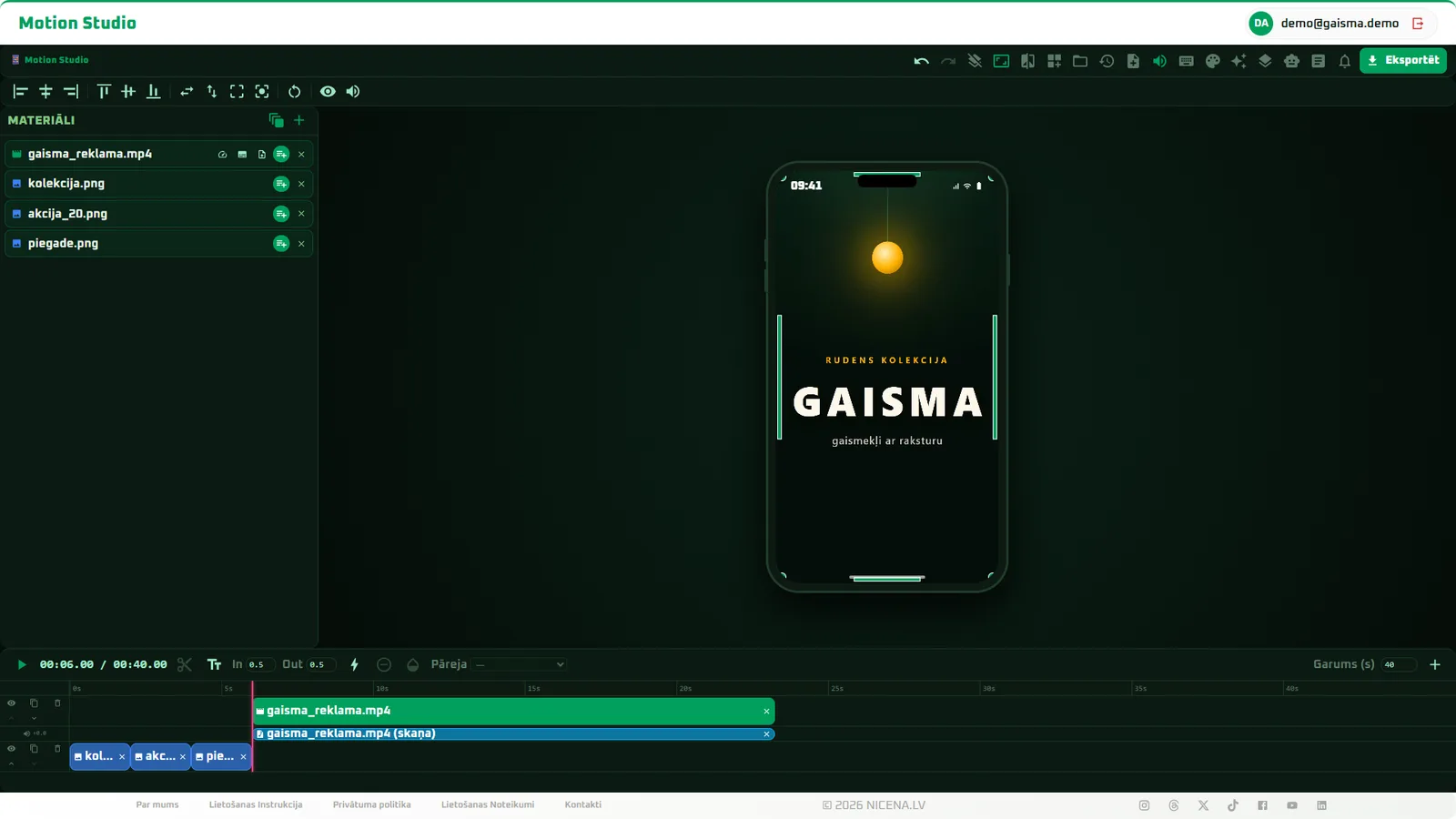 Video and images arranged on the timeline in a couple of clicks - the project already looks like an ad.