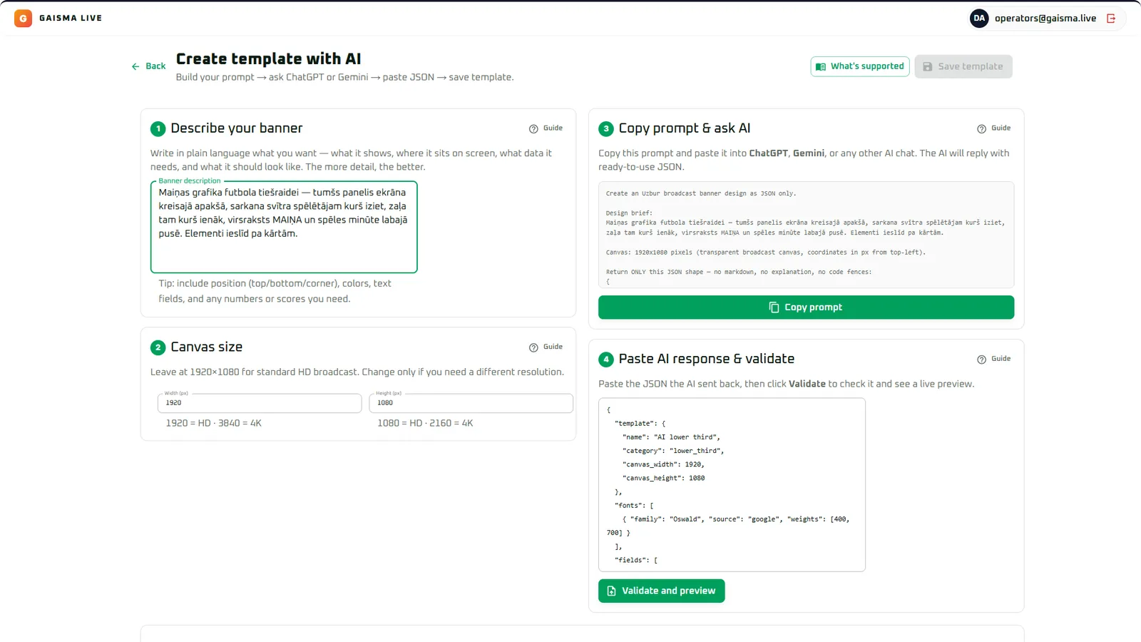 Jauna veidne sākas ar aprakstu latviski - ko rādīt, kur novietot un kā tam jāizskatās.